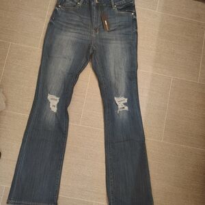 Sexy Fashion Nova Dark Blue Distressed Flare Jeans